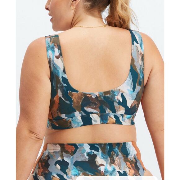 Fabletics Scoop Back Swim Bra & Bottoms Camo Paintbrush Teal Burnt Orange Sz XXL - Picture 10 of 11